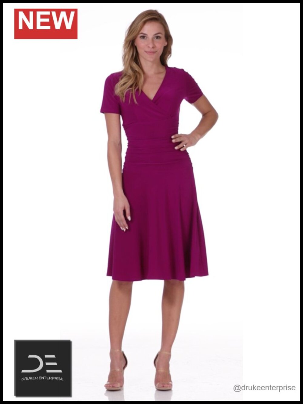 Ruched Waist Tummy Control Fit Flare Dress - Picture 6 of 6
